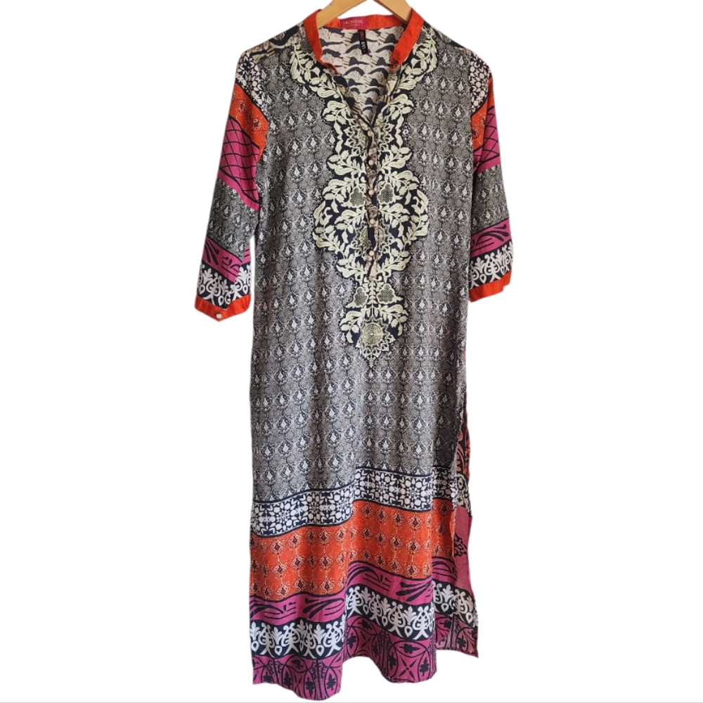 Frontier Heritage Live Young Embellished Patterned Silky Tunic Size XL‎